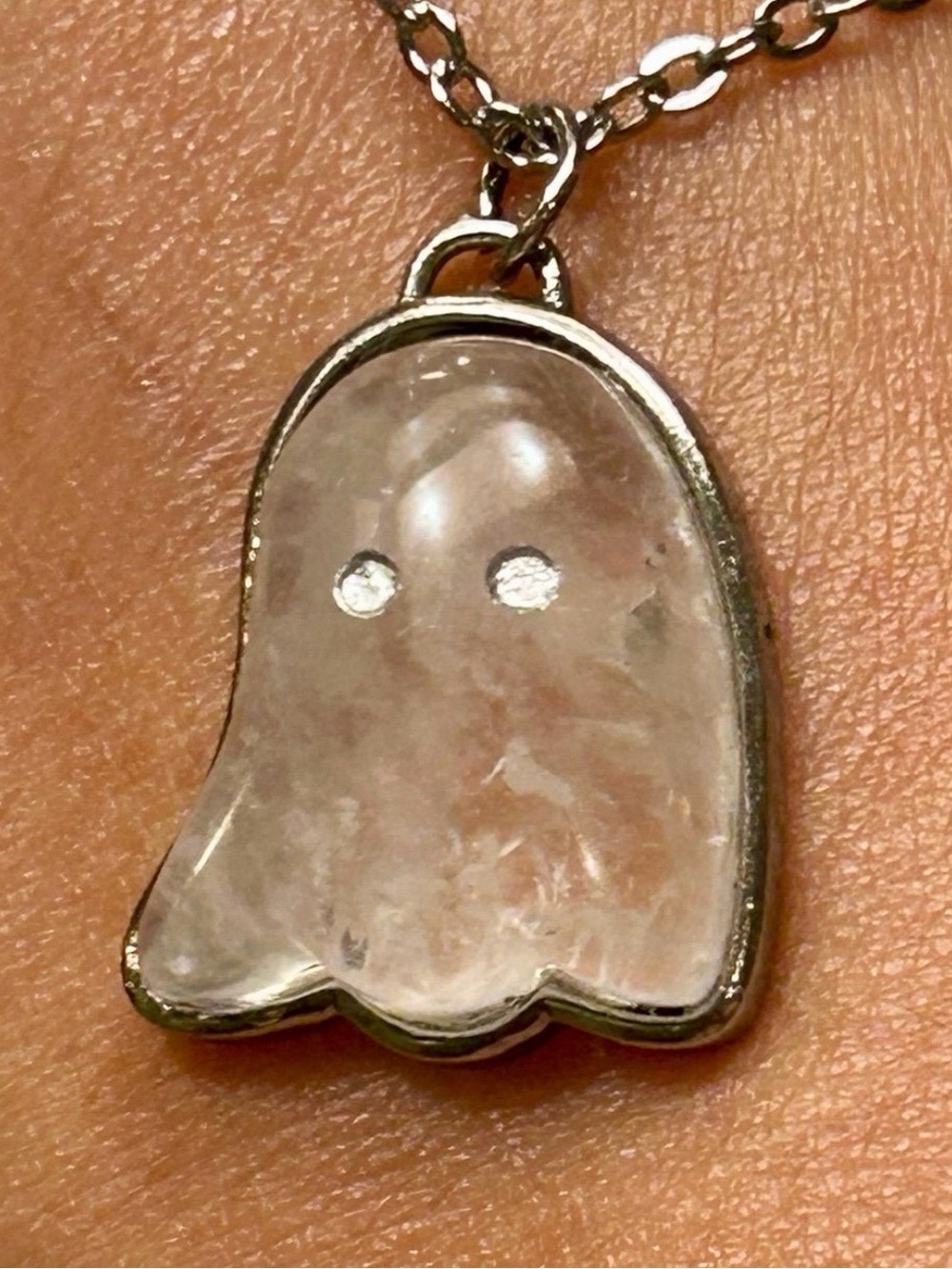 Clear Quartz Crystal Ghost Pendant Necklace Spooky Cute Jewelry New